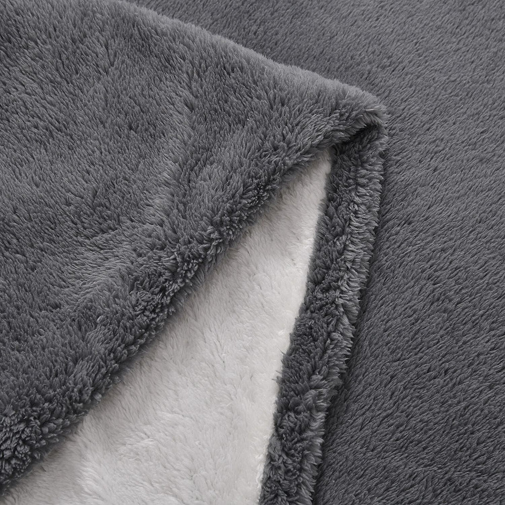 Teddy Fleece Double Layered Blanket (Double Size 200x150 cm) - Dark Grey