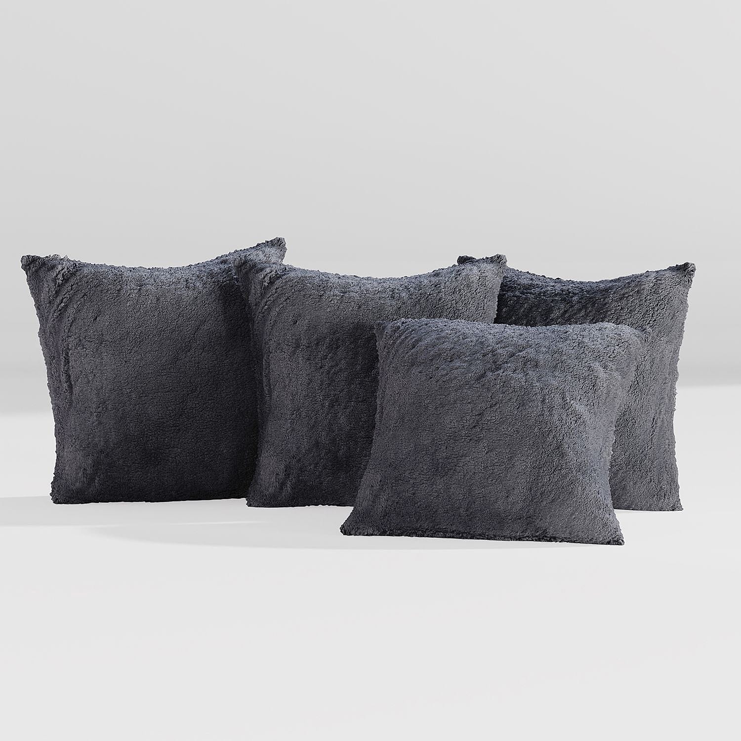 Luxury Edition - Set of 4 Teddy Fleece Cushion Covers - Grey