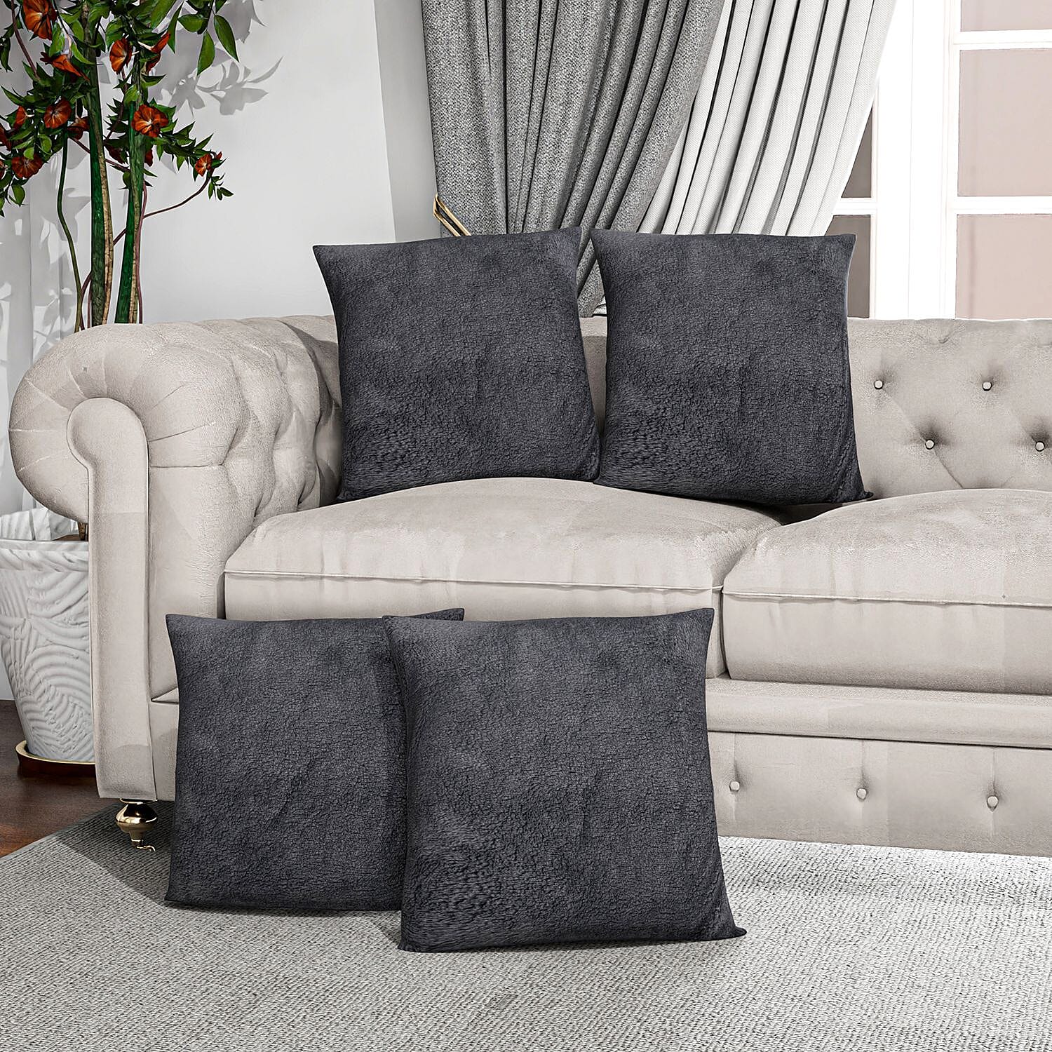 Luxury Edition - Set of 4 Teddy Fleece Cushion Covers - Grey