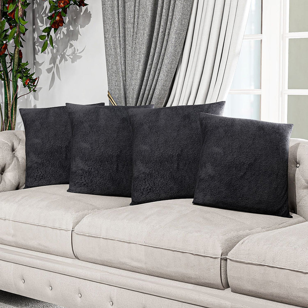Luxury Edition - Set of 4 Teddy Fleece Cushion Covers - Grey