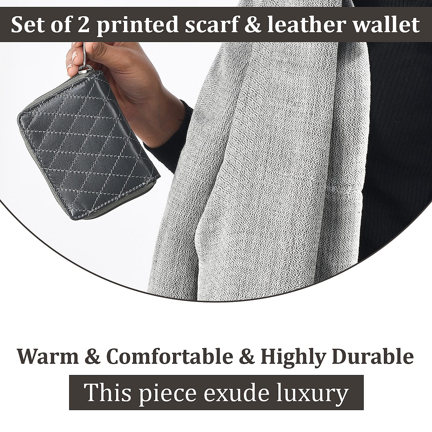 RFID Protected Leather Wallet and Stole (Size 195x68 Cm) - Grey