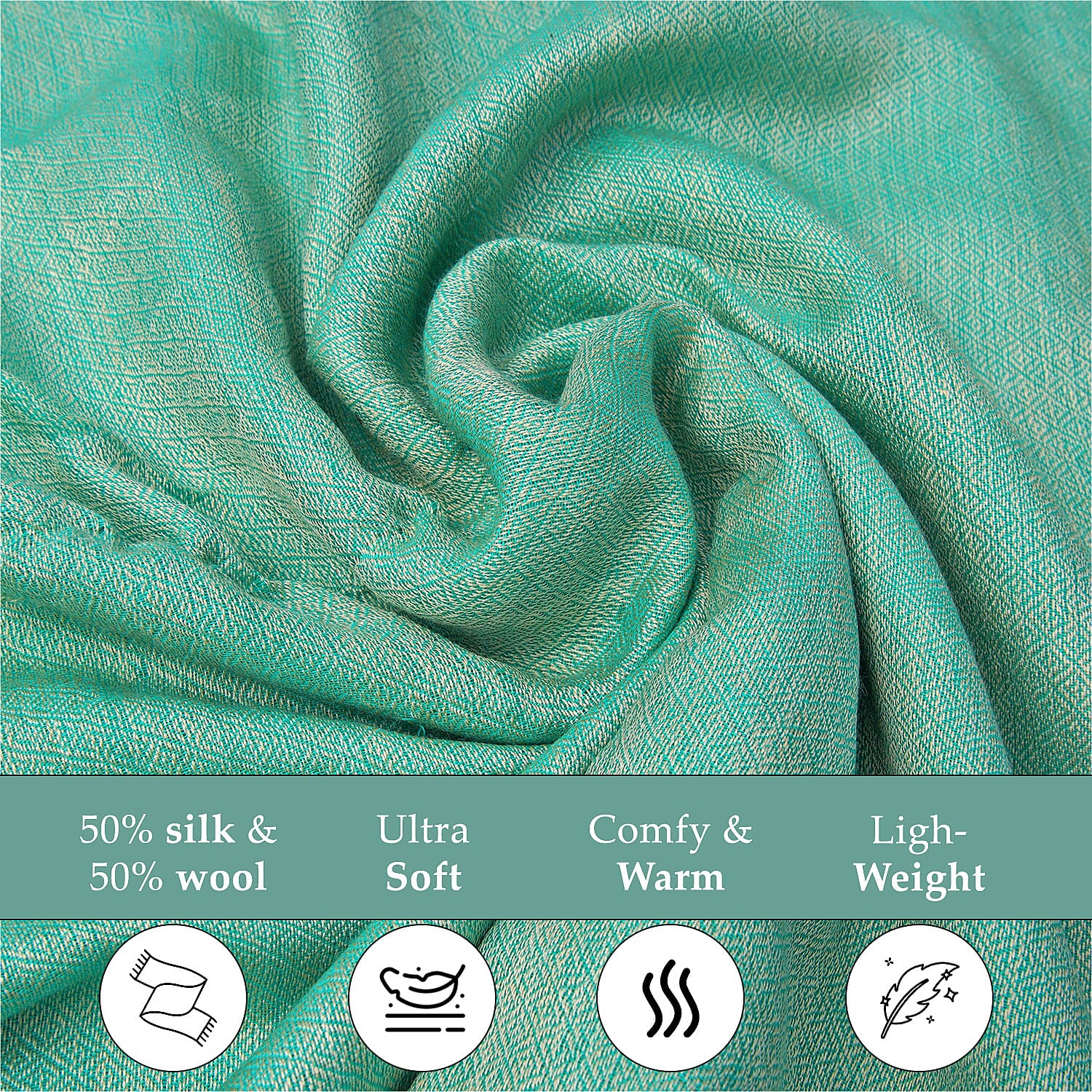 2 piece Set - Gift Box with RFID Protected Leather Wallet and Merino Wool Scarf set (Size 195x68 Cm) - Light Green - Teal