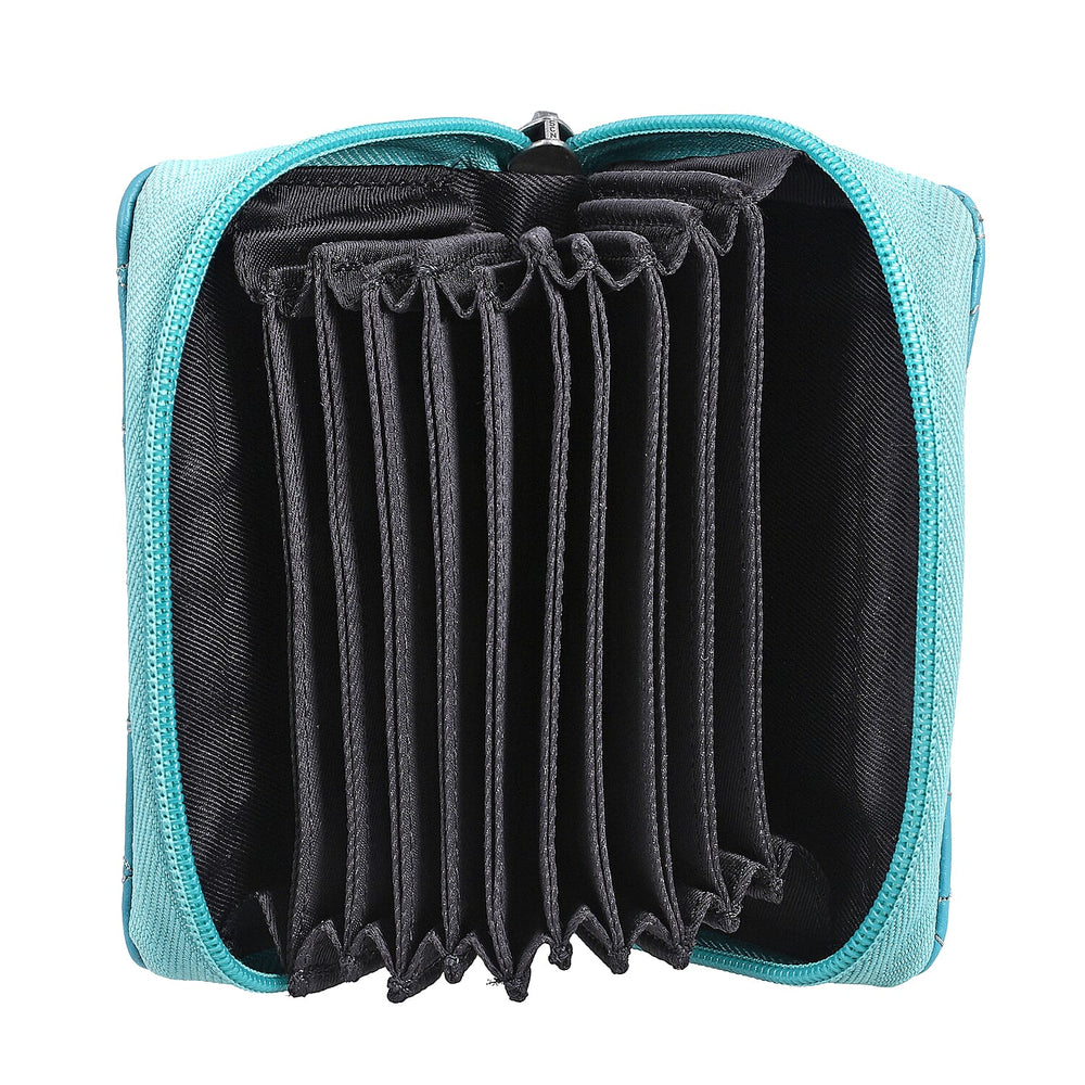 2 piece Set - Gift Box with RFID Protected Leather Wallet and Merino Wool Scarf set (Size 195x68 Cm) - Light Green - Teal