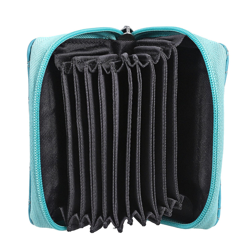 2 piece Set - Gift Box with RFID Protected Leather Wallet and Merino Wool Scarf set (Size 195x68 Cm) - Light Green - Teal