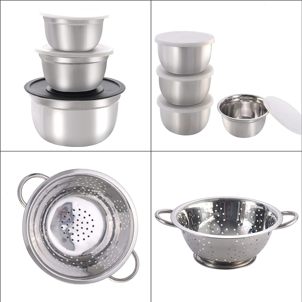 Value Buy - Set of 27 Stainless Steel Kitchen Utensils (Incl. Deep Colander Splash Bowl with 3 Graters Bowl with Lid, Measuring Cup & Spoon, Prep Bowl with Lid & Whisk)