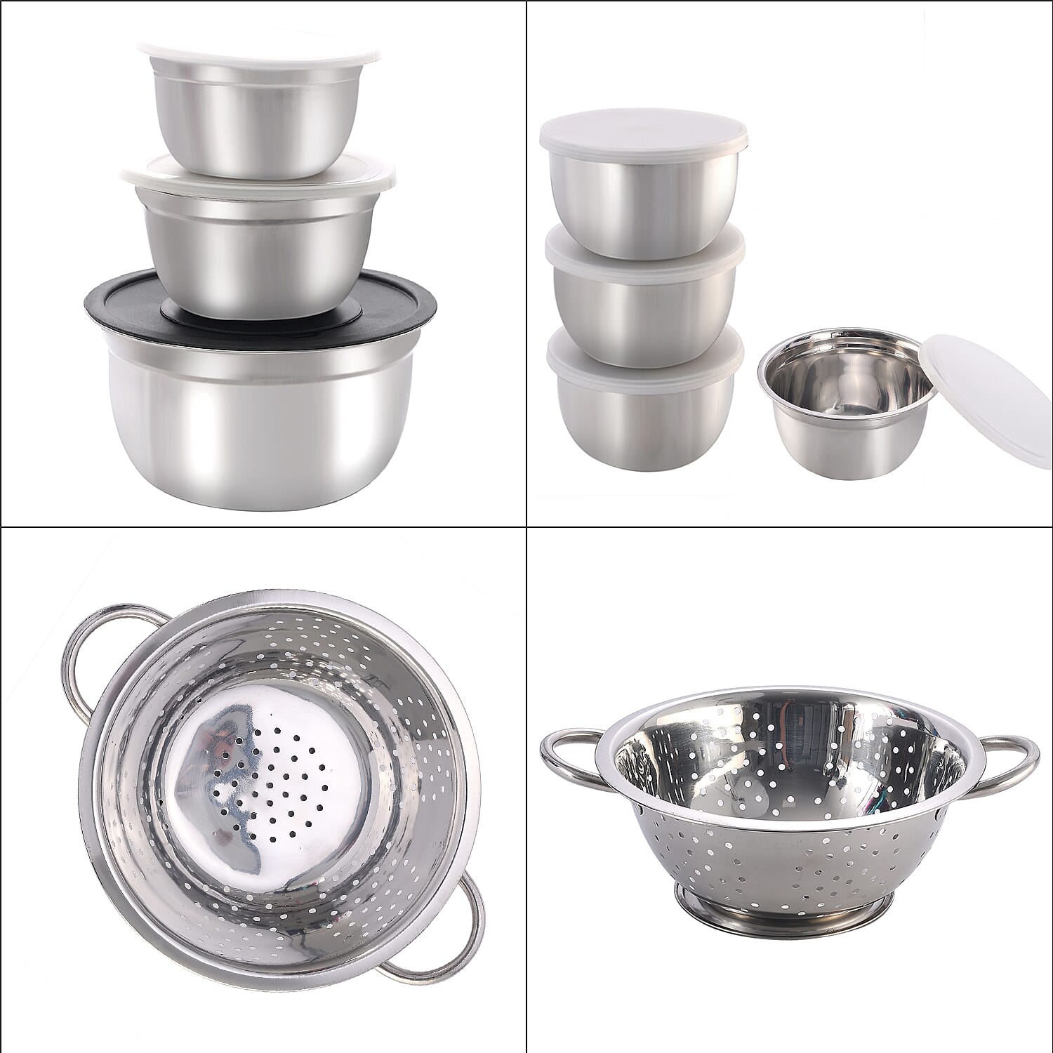 Value Buy - Set of 27 Stainless Steel Kitchen Utensils (Incl. Deep Colander Splash Bowl with 3 Graters Bowl with Lid, Measuring Cup & Spoon, Prep Bowl with Lid & Whisk)