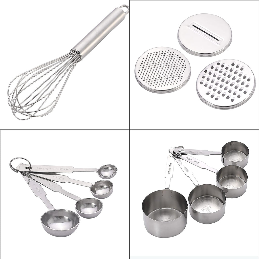 Value Buy - Set of 27 Stainless Steel Kitchen Utensils (Incl. Deep Colander Splash Bowl with 3 Graters Bowl with Lid, Measuring Cup & Spoon, Prep Bowl with Lid & Whisk)