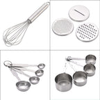 Value Buy - Set of 27 Stainless Steel Kitchen Utensils (Incl. Deep Colander Splash Bowl with 3 Graters Bowl with Lid, Measuring Cup & Spoon, Prep Bowl with Lid & Whisk)