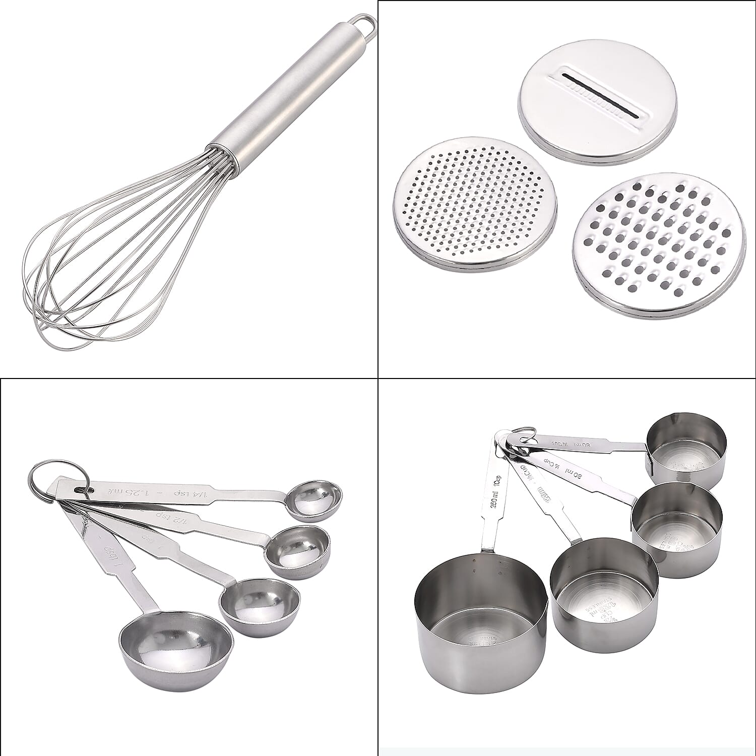 Value Buy - Set of 27 Stainless Steel Kitchen Utensils (Incl. Deep Colander Splash Bowl with 3 Graters Bowl with Lid, Measuring Cup & Spoon, Prep Bowl with Lid & Whisk)