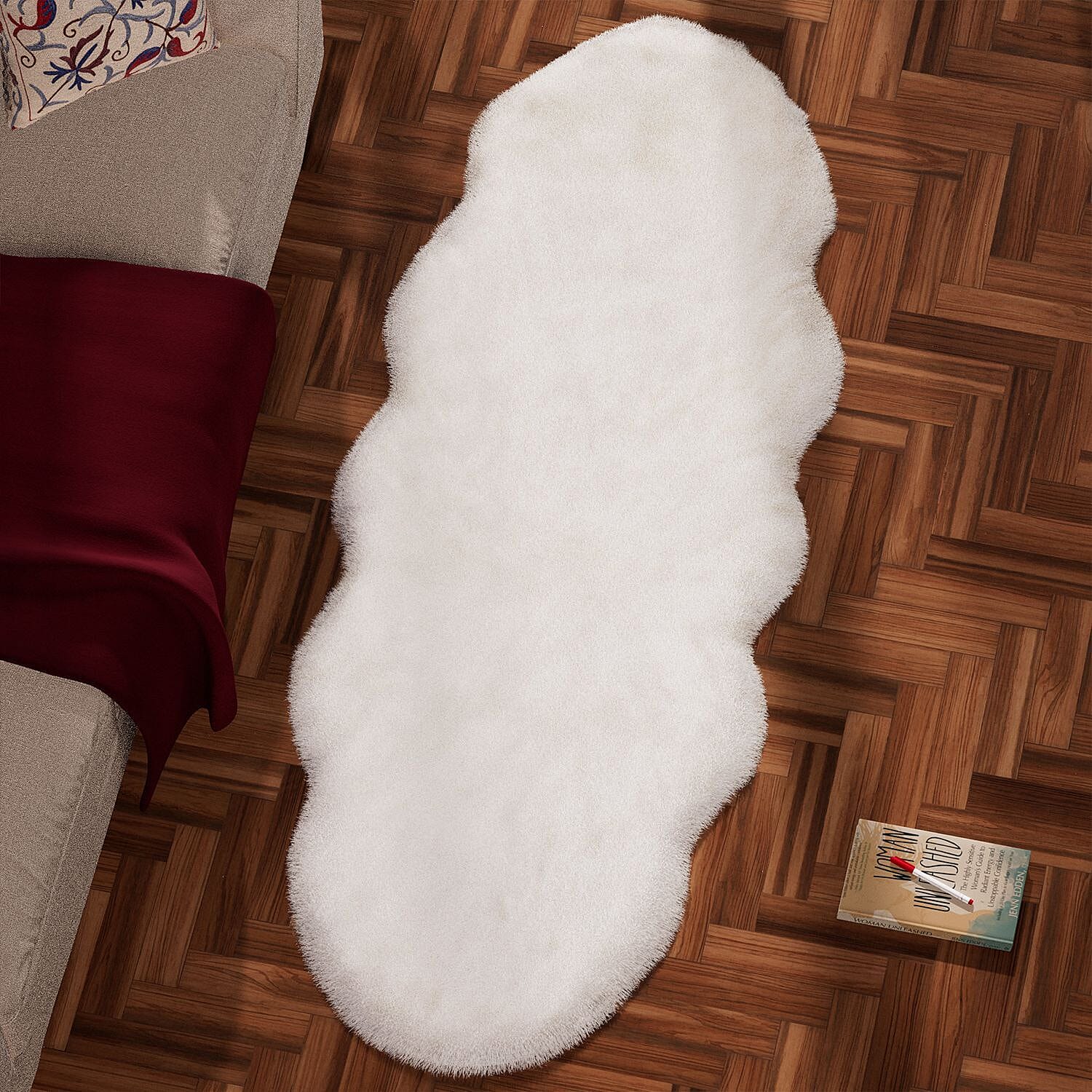 Acrylic Patterned Rug and Door Mat (Size 60x1 cm) - White & White
