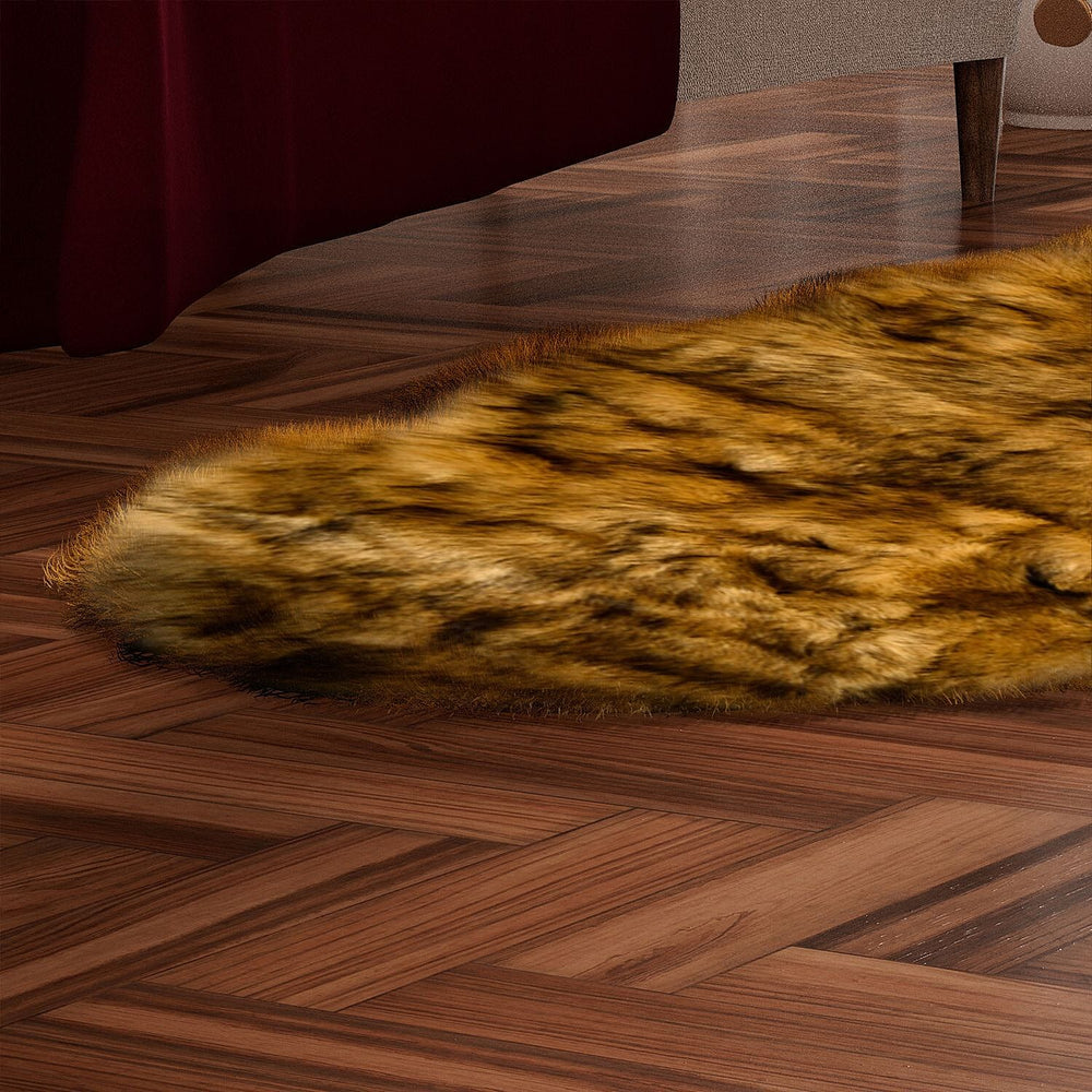 Non-Slip Faux Fur Knitted Rug (Size 180x60 cm) - Brown