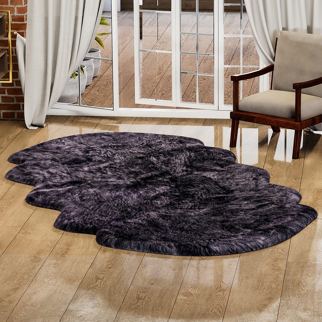 Non-Slip Faux Fur Knitted Rug (Size 180x60 cm) - Black