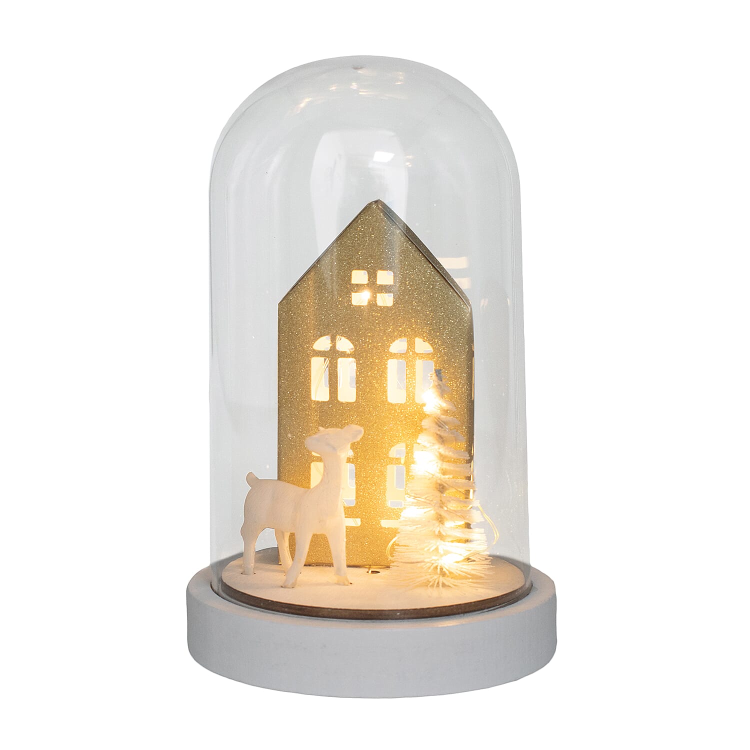 House and Deer Scene Light Up Dome - Gold - White
