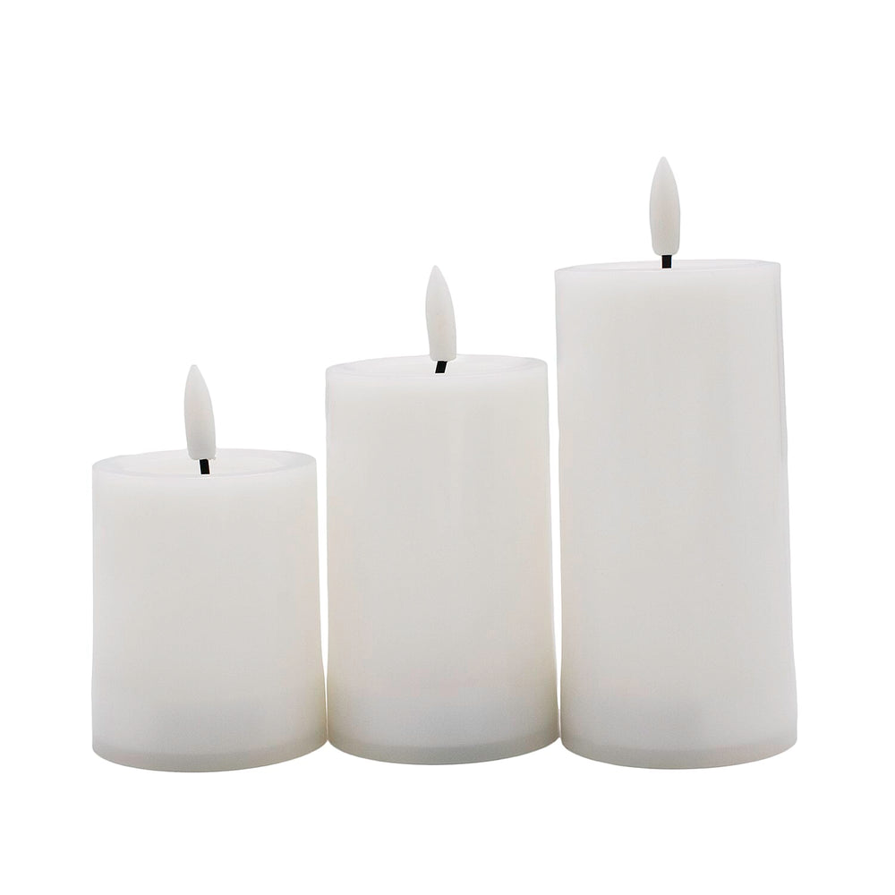 Value Bundle Set of 3 Decorative Plastic Battery Operated Candles with Black Wick Flame (2xAAA Batteries Not Inc.) - Warm White