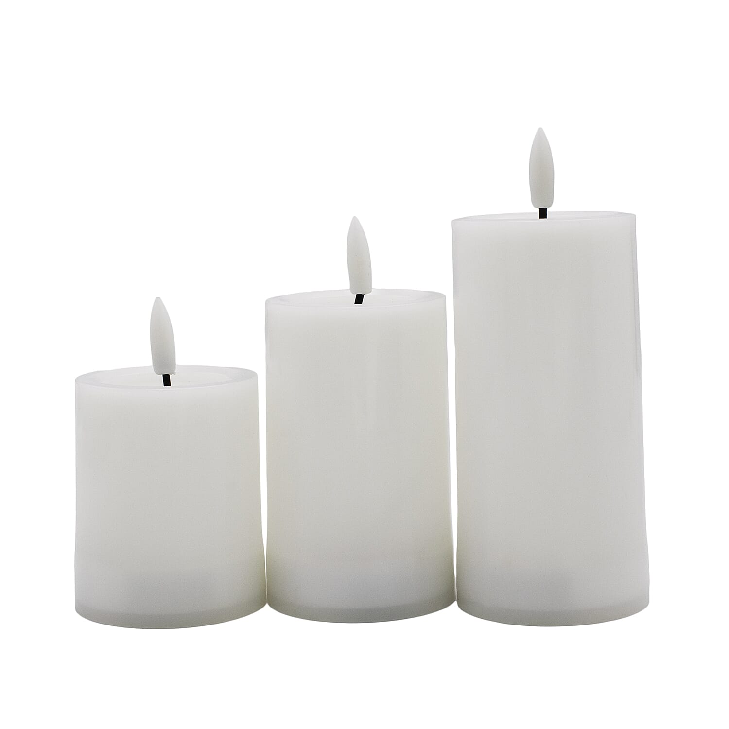 Value Bundle Set of 3 Decorative Plastic Battery Operated Candles with Black Wick Flame (2xAAA Batteries Not Inc.) - Warm White