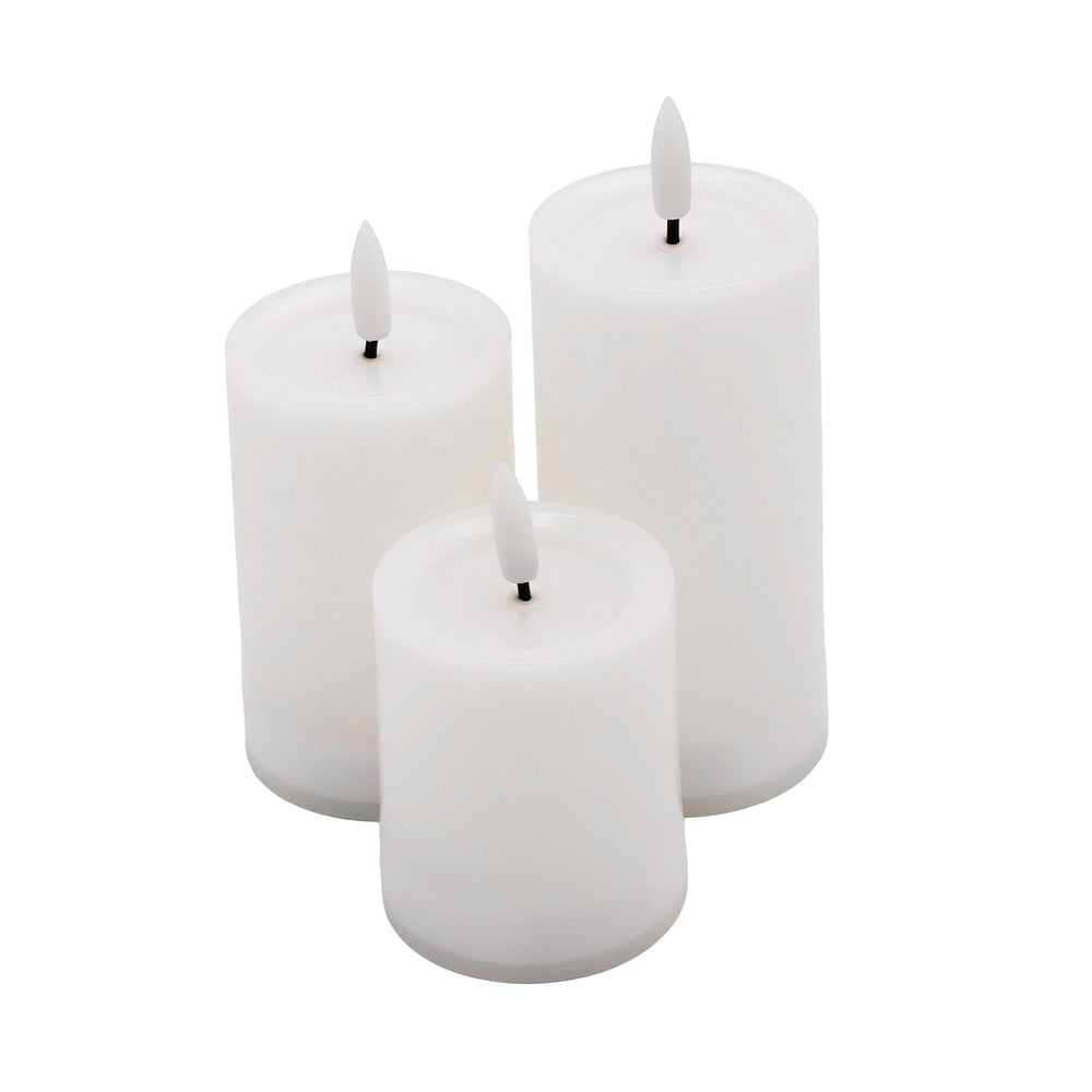 Value Bundle Set of 3 Decorative Plastic Battery Operated Candles with Black Wick Flame (2xAAA Batteries Not Inc.) - Warm White