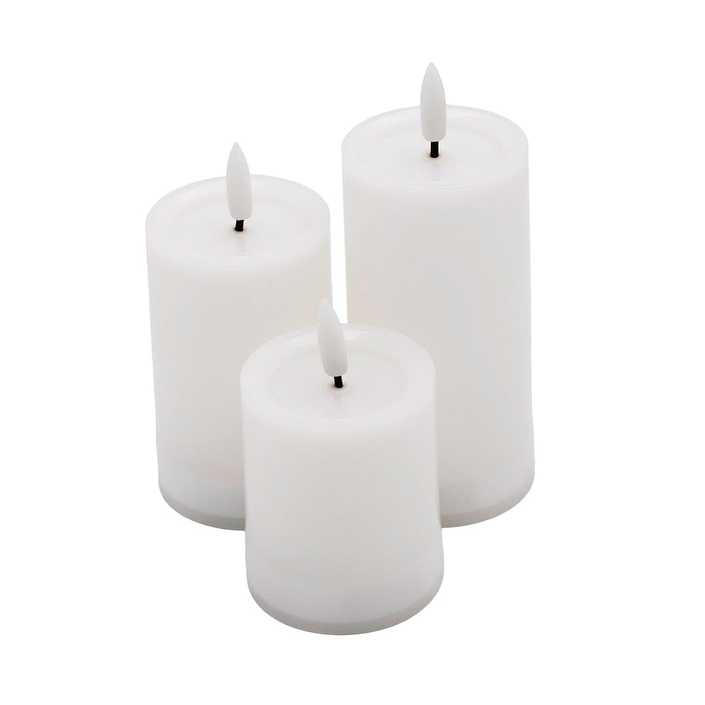 Value Bundle Set of 3 Decorative Plastic Battery Operated Candles with Black Wick Flame (2xAAA Batteries Not Inc.) - Warm White