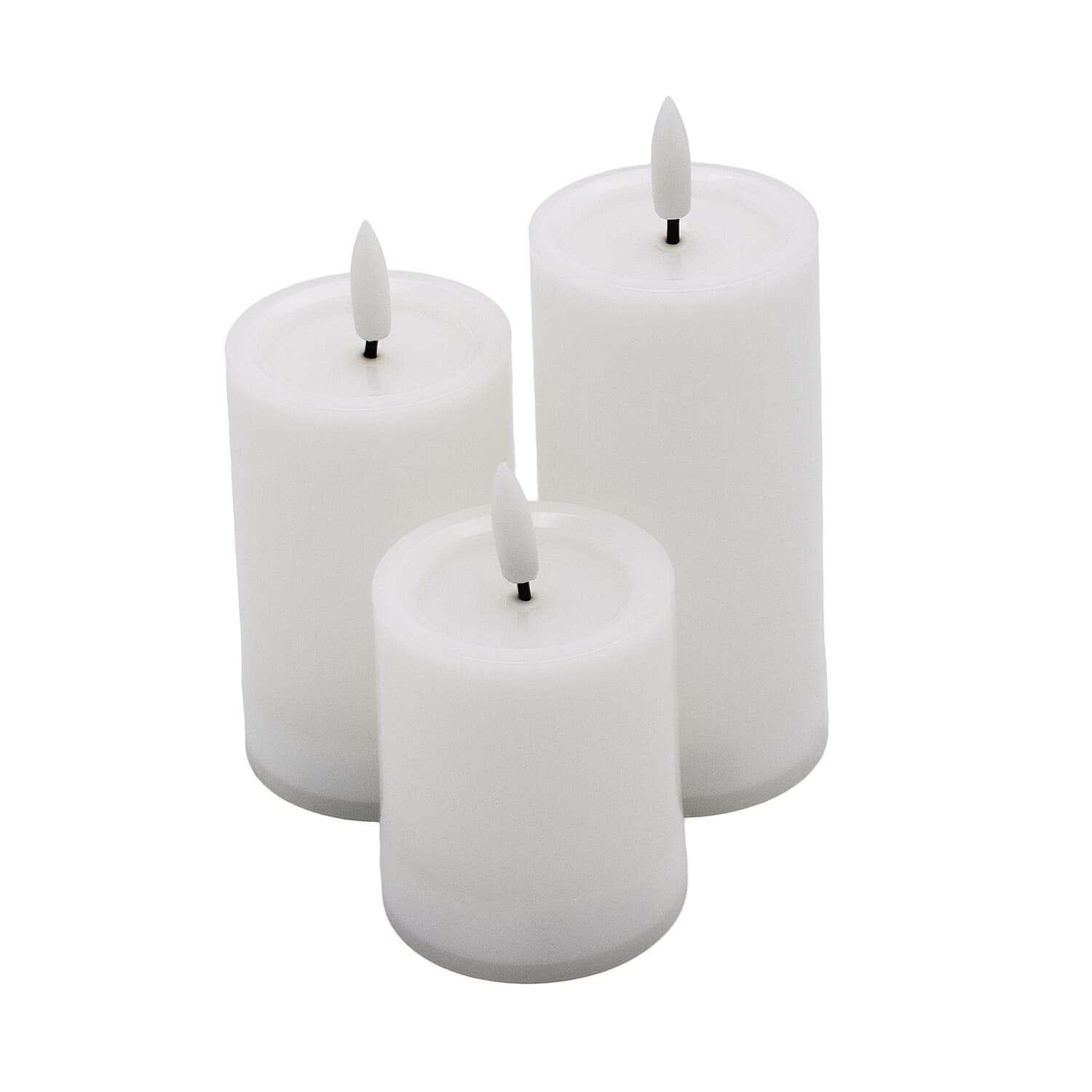 Value Bundle Set of 3 Decorative Plastic Battery Operated Candles with Black Wick Flame (2xAAA Batteries Not Inc.) - Warm White