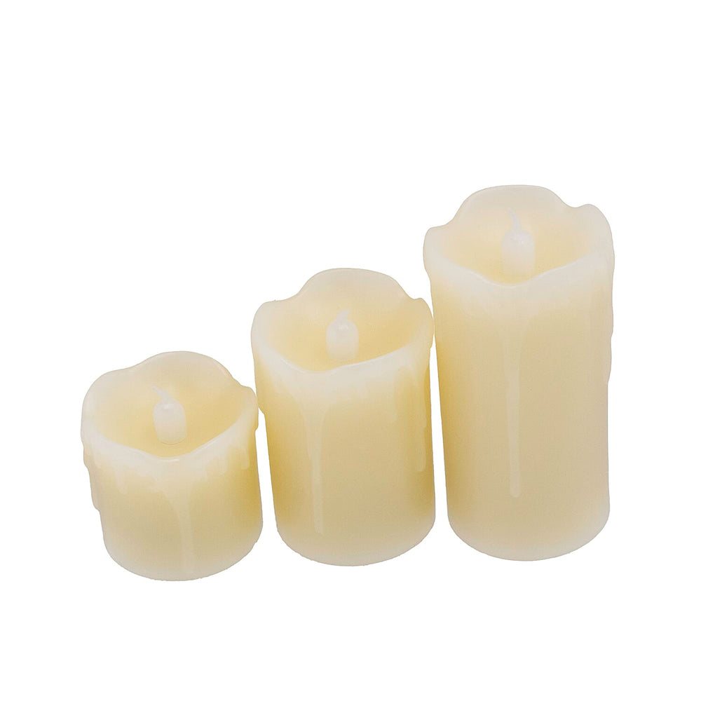Set of 3 LED Ivory Dripping Wax Votive Candles (Size 5x7x10 cm) - Ivory