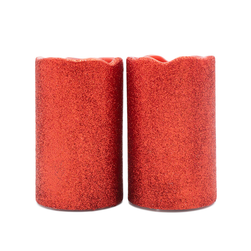 Black Friday Doorbuster Deal - Set of 2 LED Glittered Candles - Red