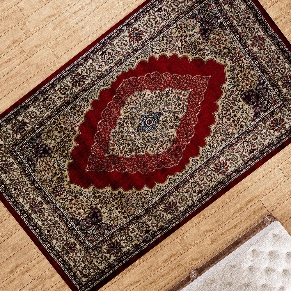 Luxurious Pile Carpet with Kashmiri Print (Size 180x120cm) - Burgundy & Beige