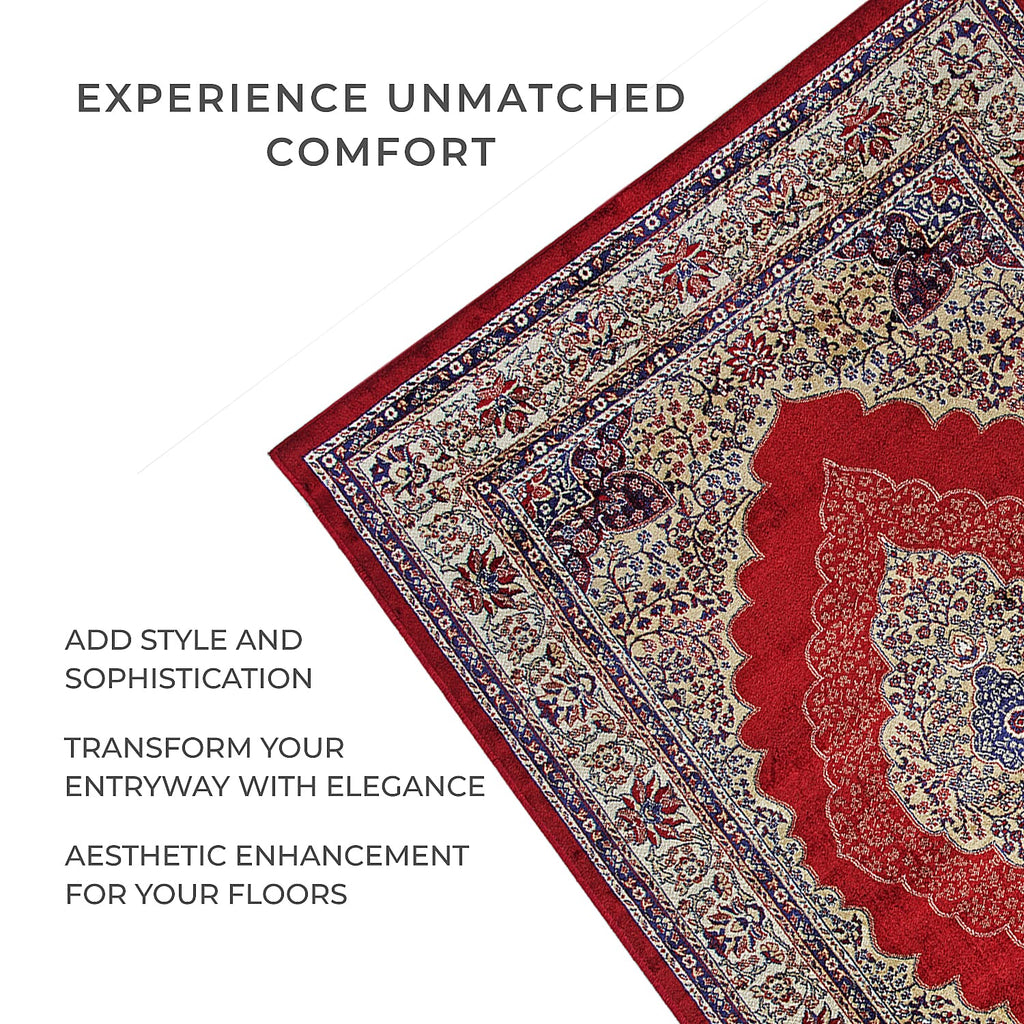 Luxurious Pile Carpet with Kashmiri Print (Size 180x120cm) - Burgundy & Beige