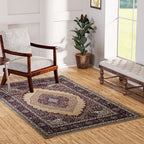 Luxurious Pile Carpet with Kashmiri Artistry (Size 180x120cm) - Beige & Multi