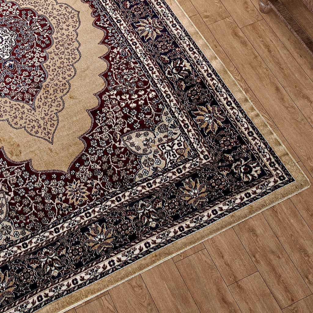 Luxurious Pile Carpet with Kashmiri Artistry (Size 180x120cm) - Beige & Multi