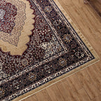 Luxurious Pile Carpet with Kashmiri Artistry (Size 180x120cm) - Beige & Multi