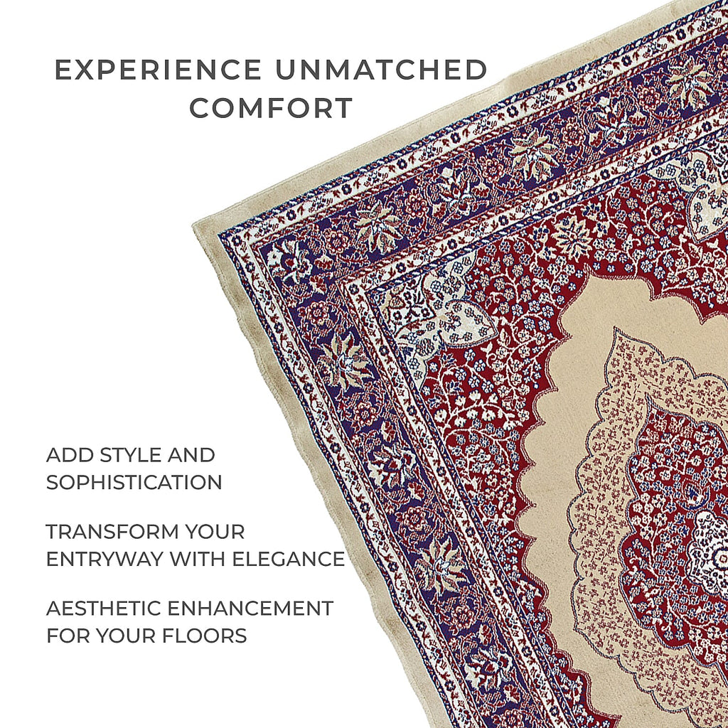 Luxurious Pile Carpet with Kashmiri Artistry (Size 180x120cm) - Beige & Multi