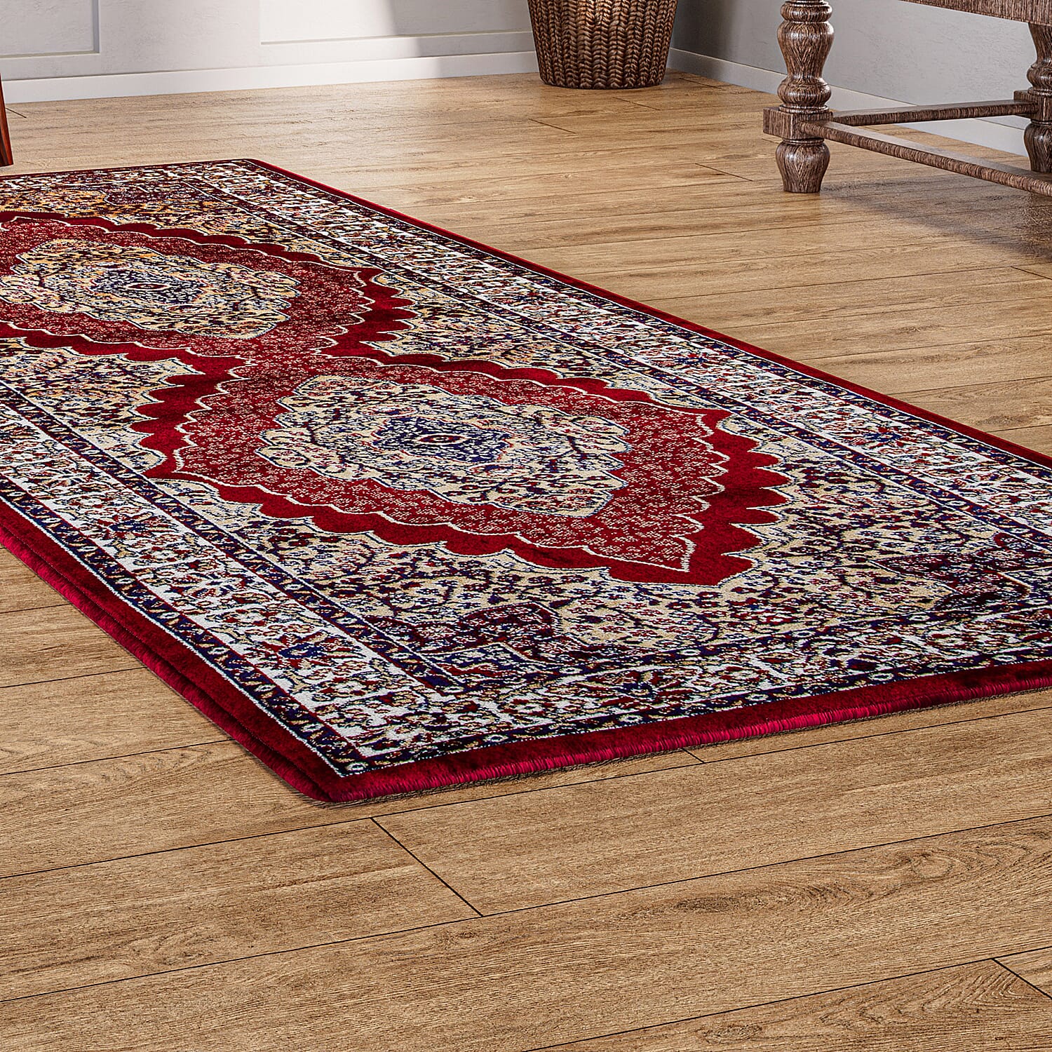 Luxurious Pile Runner with Kashmiri Print (180x66 cm) - Red - Multi