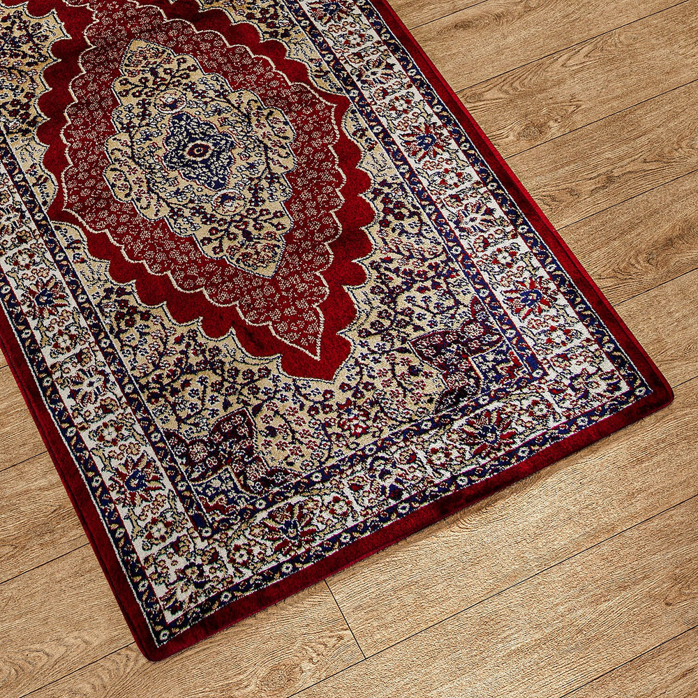 Luxurious Pile Runner with Kashmiri Print (180x66 cm) - Red - Multi