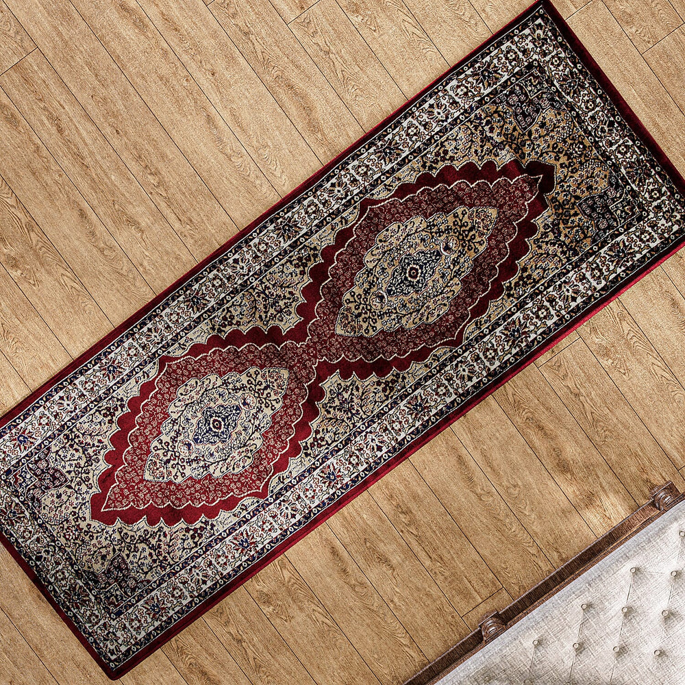 Luxurious Pile Runner with Kashmiri Print (180x66 cm) - Red - Multi