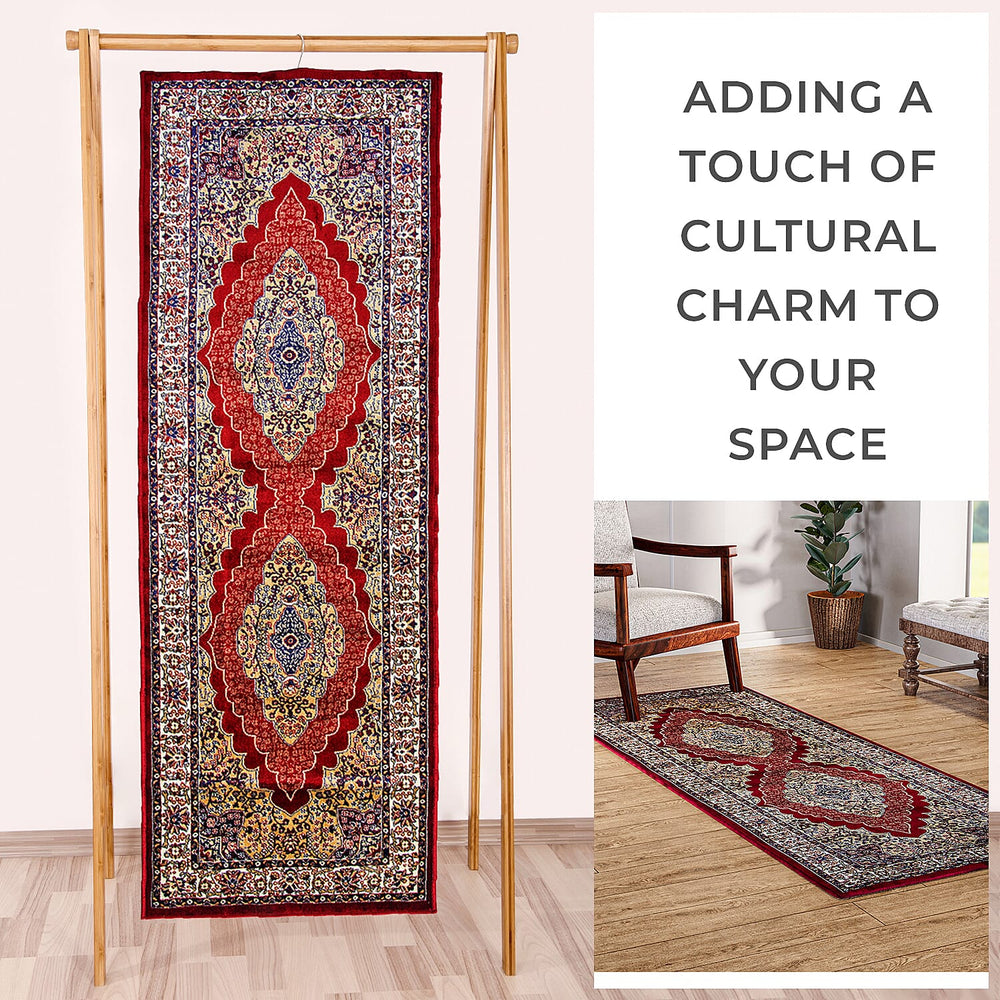 Luxurious Pile Runner with Kashmiri Print (180x66 cm) - Red - Multi