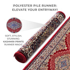 Luxurious Pile Runner with Kashmiri Print (180x66 cm) - Red - Multi
