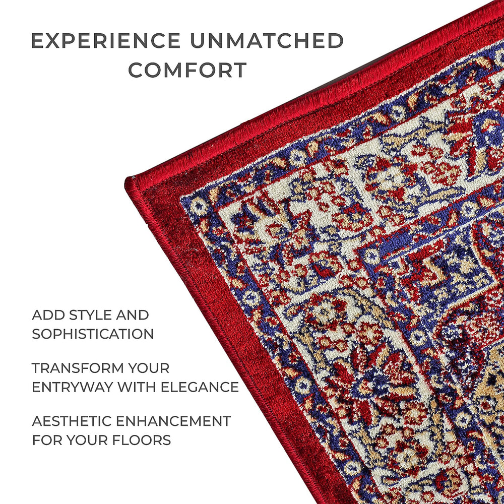 Luxurious Pile Runner with Kashmiri Print (180x66 cm) - Red - Multi