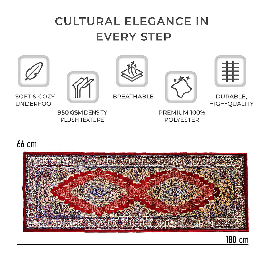 Luxurious Pile Runner with Kashmiri Print (180x66 cm) - Red - Multi