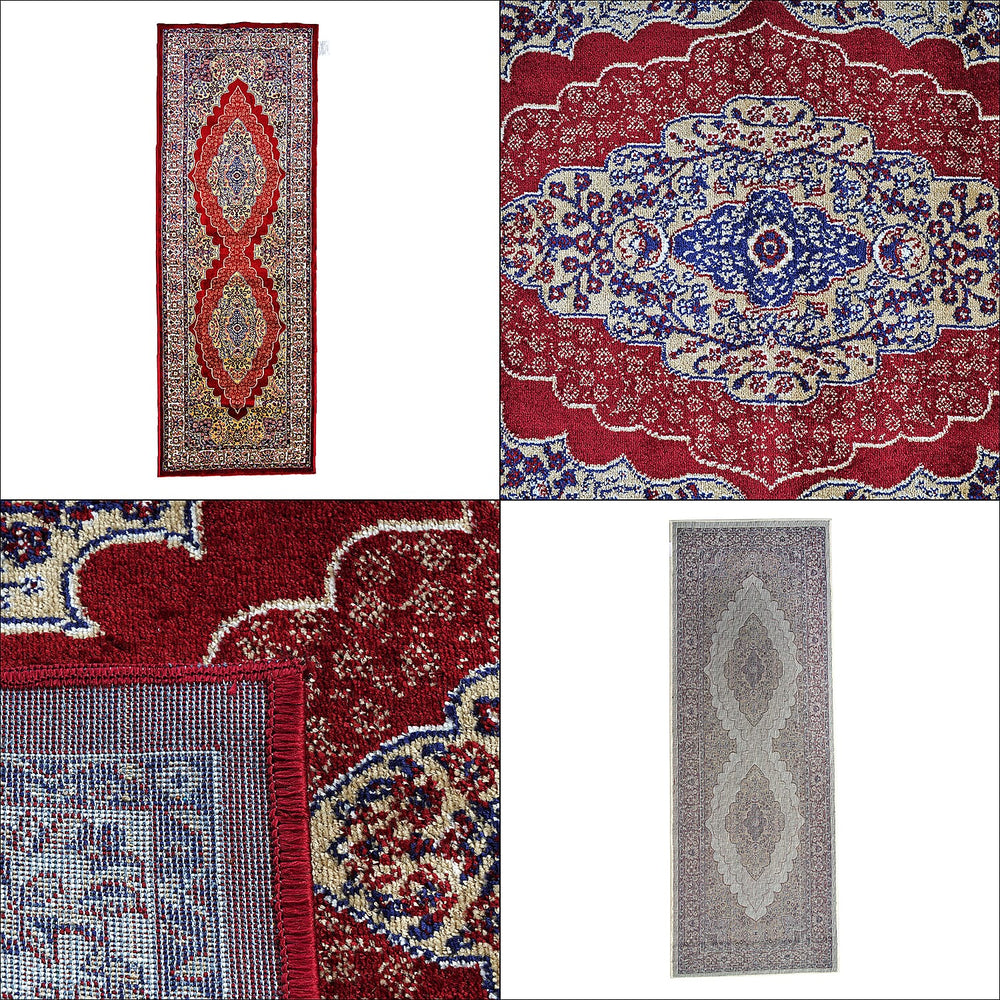 Luxurious Pile Runner with Kashmiri Print (180x66 cm) - Red - Multi