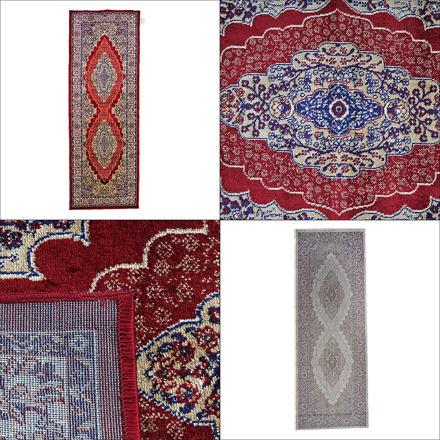 Luxurious Pile Runner with Kashmiri Print (180x66 cm) - Red - Multi