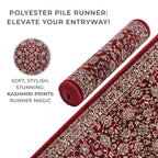 Luxurious Pile Runner with Kashmiri Print (180x66 cm) - Burgundy - Multi