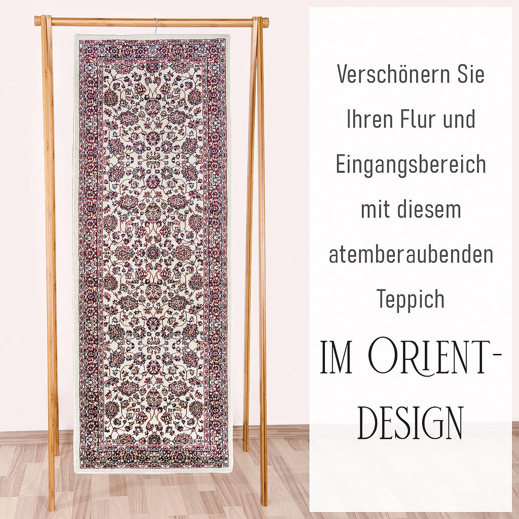 Luxurious Pile Runner with Kashmiri Print (180x66 cm) - Cream - Multi