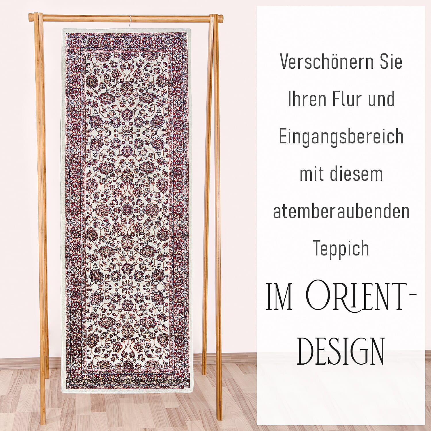 Luxurious Pile Runner with Kashmiri Print (180x66 cm) - Cream - Multi