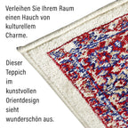 Luxurious Pile Runner with Kashmiri Print (180x66 cm) - Cream - Multi