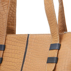 100% Genuine Leather Crocodile Embossed Tote Bag - Tan