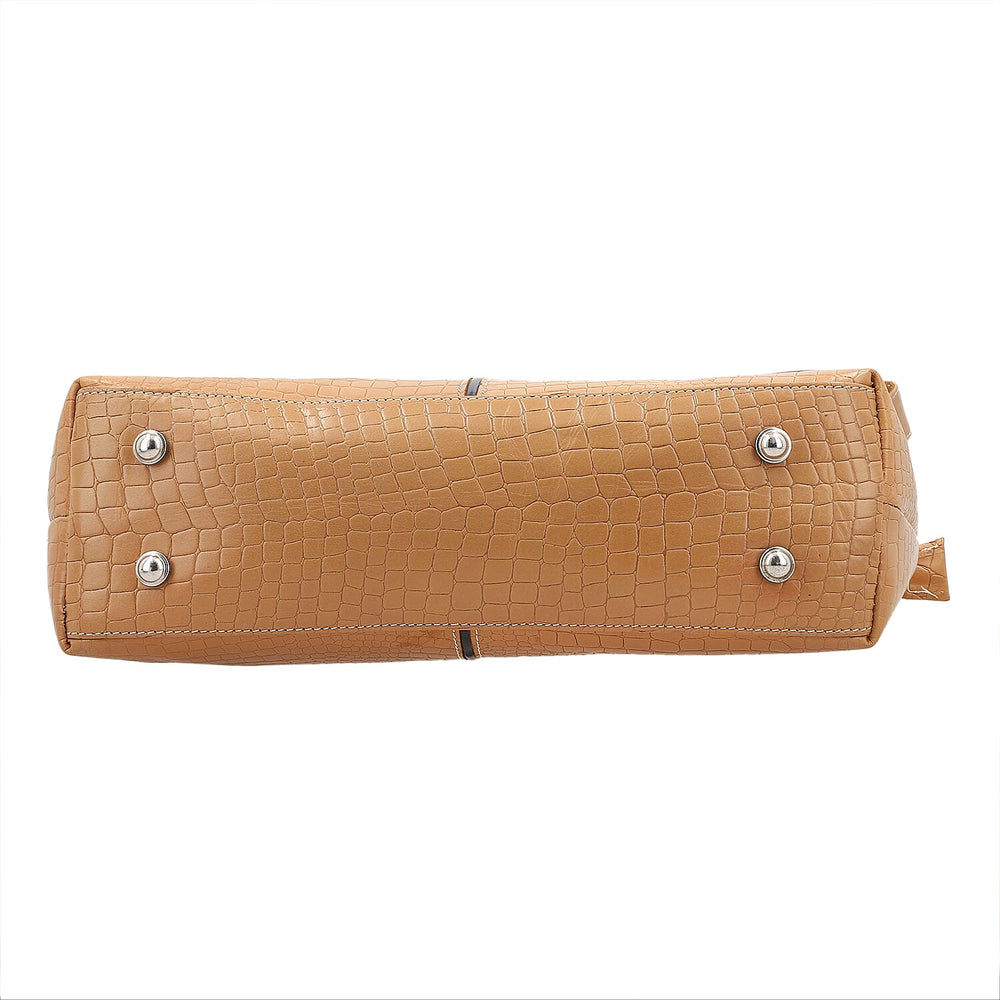 100% Genuine Leather Crocodile Embossed Tote Bag - Tan
