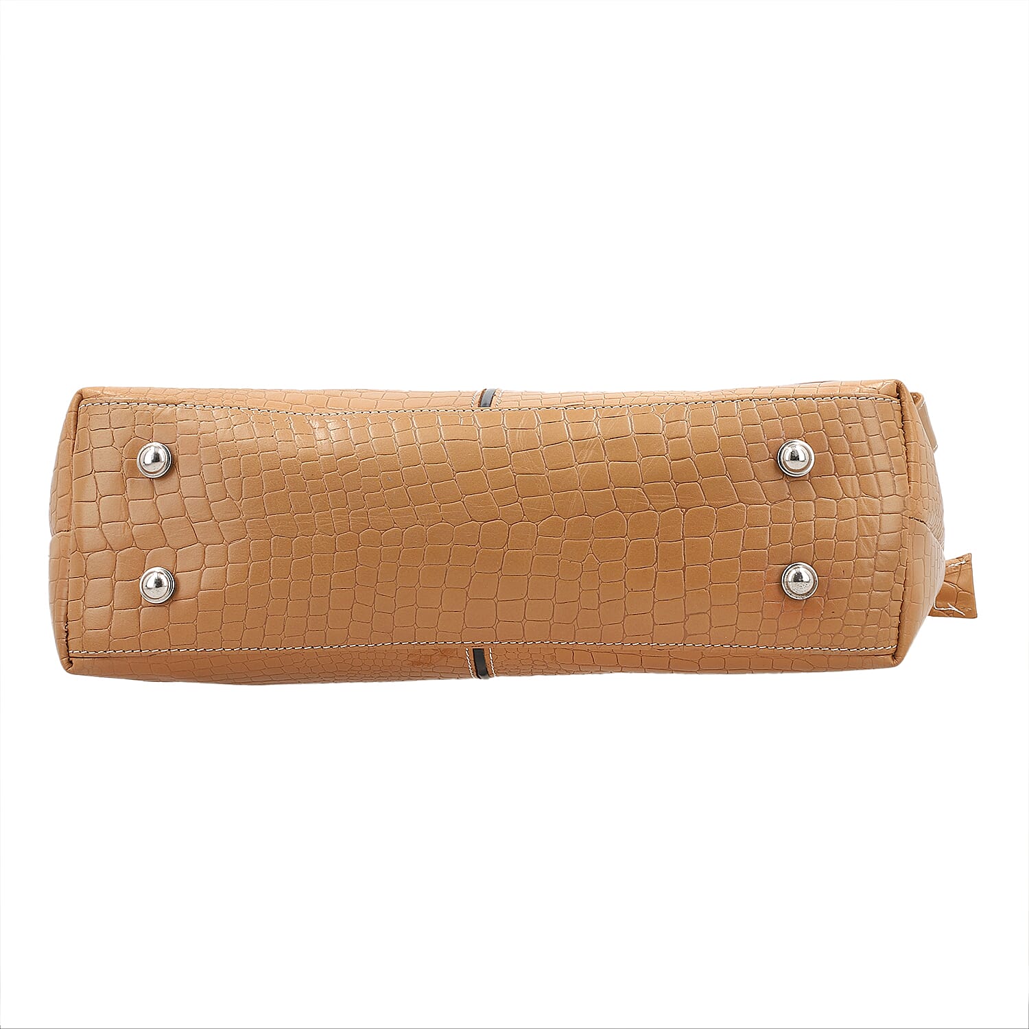 100% Genuine Leather Crocodile Embossed Tote Bag - Tan