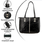 100% Genuine Leather Crocodile Embossed Tote Bag - Black