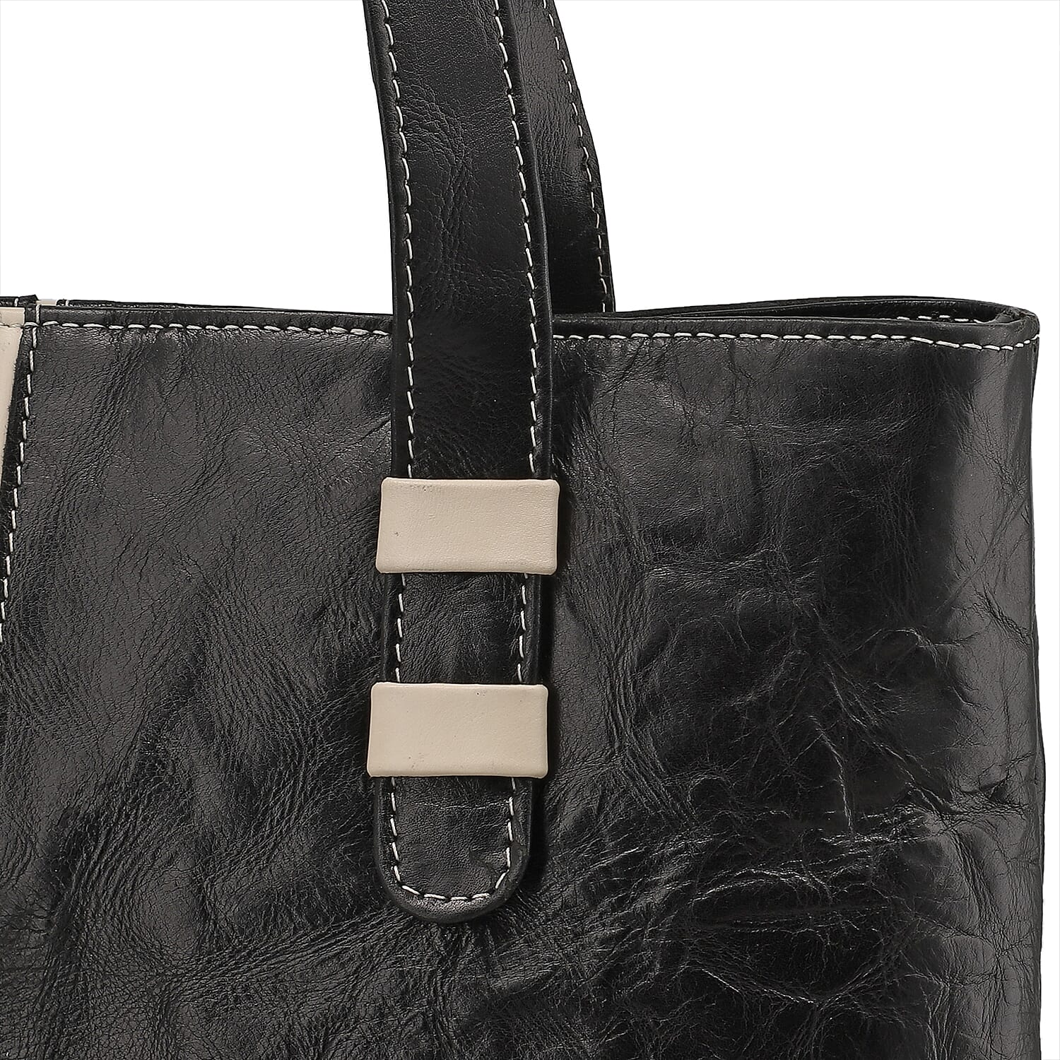 100% Genuine Leather Crocodile Embossed Tote Bag - Black