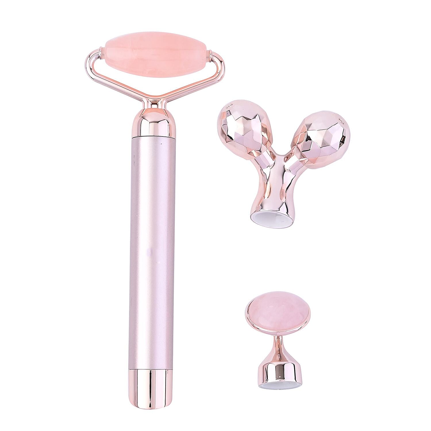 Beautech - 3-in-1 Electric Vibrating Rose Quartz Massage Roller Includes 3D face roller massager, facial roller massager and under eye press massager