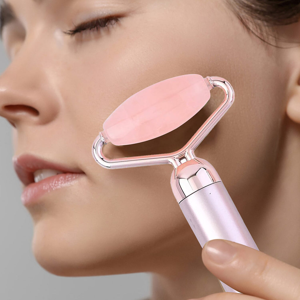 Beautech - 3-in-1 Electric Vibrating Rose Quartz Massage Roller Includes 3D face roller massager, facial roller massager and under eye press massager
